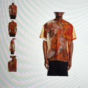 Authentic Burberry Map Print Sheer Shirt L/XL